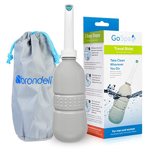 Brondell GoSpa Travel Bidet GS-70 – Portable Peri Bottle for Postpartum & Perineal Care, 400ml Handheld Bidet with Angled Nozzle, Collapsible Design, Nozzle Storage & Travel Bag, Fog - color: Fog
