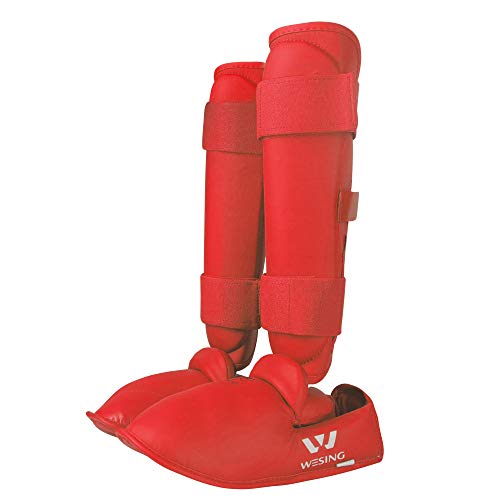 WESING Karate shin and Instep Guard Karate Gloves Approved by WKF - color: red, size: Small