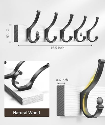 Optish Coat Rack Wall Mount, 16.5 Inches Wood Coat Hooks Wall Mount, Wall Coat Rack with 5 Hooks, Hat Rack Wall Hooks for Hanging Coat, Bag, Towel (1Pack, White) - color: White