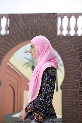 SARJANA Women's Solid Color Cotton Hijab with Under Scarf Cap Ready to Wear Stretch Scarves Long Scarfs FREE SIZE - color: Baby Pink