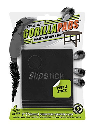 Slipstick GorillaPads Non Slip Furniture Pads/Gripper Floor Protectors (Set of 4) 3 Inch Square Self Adhesive Rubber Stoppers for Furniture Legs, CB155 - size: 3" Square