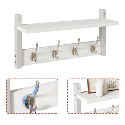 YMYNY Coat Rack Shelf Wall Mounted, Coat Hooks Set of 2, Entryway Coat Hanger with 4 Double Hooks, 31.5" Wall Floating Shelf with Hat Rack, for Kitchen, Bedroom, Bathroom, White UHWS001W-2 - color: White, size: 31.5"-2 pack