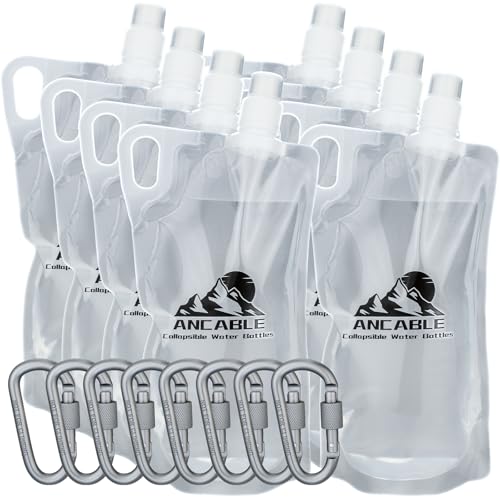Ancable 1L Hiking Collapsible Water Bottles, 8-Pack 33OZ BPA-Free Foldable Backpacking Water Bottle for Travel Camping Hiking - style: 33oz - 8pcs
