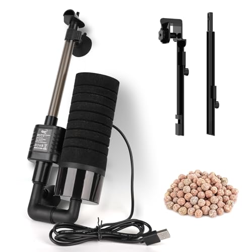 hygger USB Single Sponge Filter, Small Aquarium Filter with Adjustable Hanging Clip and Suction Cup, Duckbill Outlet, Rain Pipe Outlet, Extra Spare Sponge - size: M for less than 30 gallons