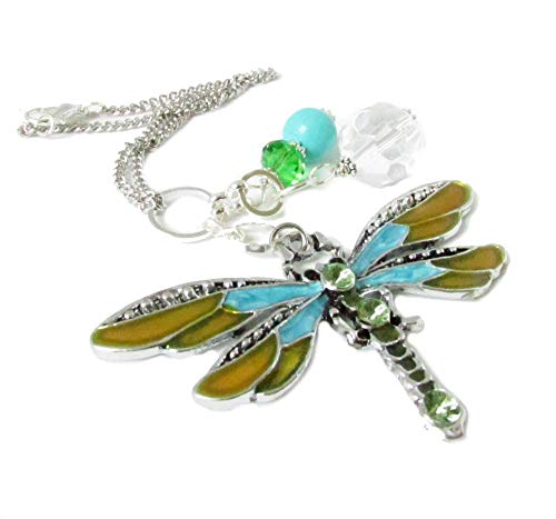 Turquoise Dragonfly Car Mirror Charm - Crystal Sun Catcher Ornament