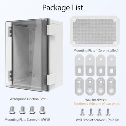 Junction Box, IP65 Waterproof Dustproof ABS Plastic Enclosure, Outdoor and Indoor Project Box Hinged Clear Cover with Mounting Plate Wall Brackets, Outer Dimension 11.8"x 7.9" x 7.1", Grey - size: 11.8"x 7.9" x 7.1" (1pc)