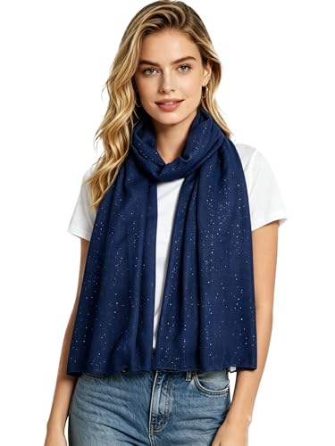Lina & Lily Solid Shimmer Sparkle Glitters Sheer Maxi Shawl Scarf Hijab Lightweight - color: #16 Navy Blue