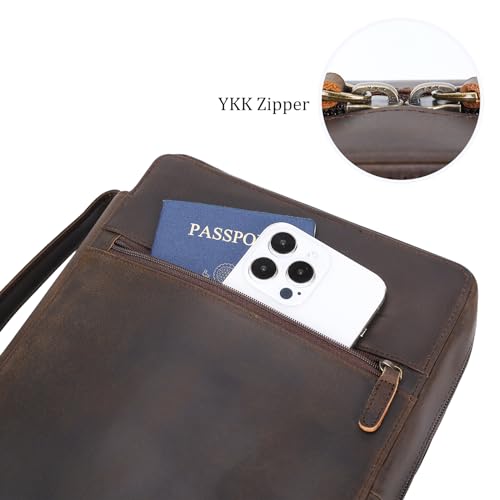Polare Full Grain Leather Bible Cover Church Bag Bible Protective Book Holder Carrying Case Folder Organizer Portfolio, Dark Brown - style: Dark Brown