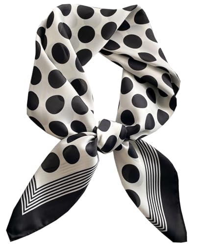 Dailyacc Hair Bandanas Scarf For Women Lightweight Fashion Neck Silk Satin Head Scarves For Sleeping Handbags Scarf - color: 21-black and White Dots/27.5*27.5in