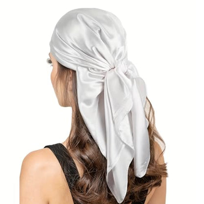 vimate 35" Square Silk Like Head Scarf - Women's Fashion Satin Scarf Bandana for Hair Wrapping at Night. - color: J#. 2 Pack--black & White