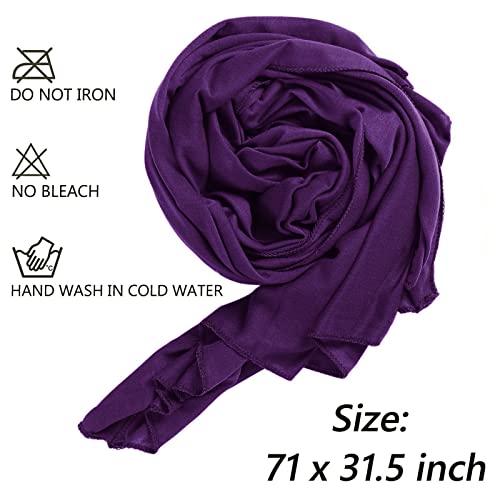 XTREND 1 Piece Head Wrap for Women Stretch Jersey Turban African Fashion Headband Solid Color Soft Extra Long Hair Scarf Caps Bohemian Soft Breathable Turbans Tie (Dark Purple) - color: Z1 Dark Purple
