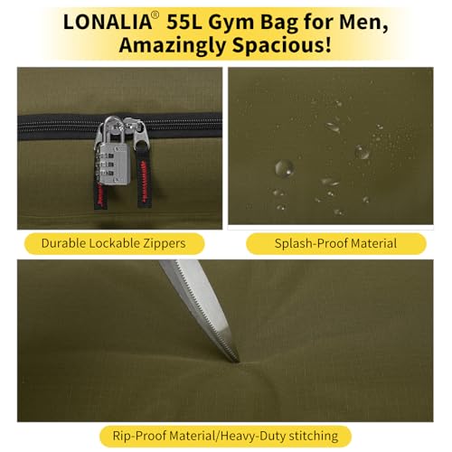 55L Large Sports Duffle Bag for Men, 22 Inch, Olive Green | Heavy Duty, Gym Duffel Bag, Multi Pockets, Spacious - color: Olive Green