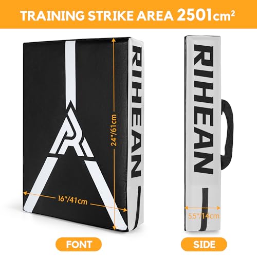 Martial Arts Kicking Shields - Kick Pad for Muay Thai, Taekwondo, Football, Basketball, Hockey Training - Denser Foam, Long Lasting PU Leather Kick Shield - style: 24×16in(L)-White Shield