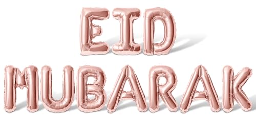 Letter Balloons - EID MUBARAK 16" Inch Alphabet Letters Foil Mylar Balloon Blessed Feast Festival Party Banner (Rose Gold) - color: Rose Gold