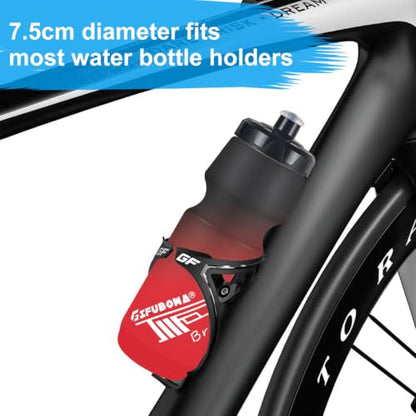 Bicycle Water Bottle 750ml Leakproof Squeeze BPA Free 24oz Bike Mountain Bottles Design for Cycling Riding, Running Outdoor Sports 2 Pack - color: Black/White+Black/Red(2 PC)