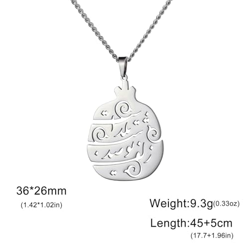 Persian Pomegranate Life is Beautiful Necklace Inspirational Iranian Calligraphy Pendant Muslim Amulet Jewelry Iran Souvenir Gift for Women - color: silver