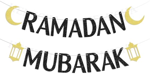 Ramadan Mubarak Banner Black Glitter, Ramadan Party Decorations, Muslim Islam Eid Festival Party Decorations