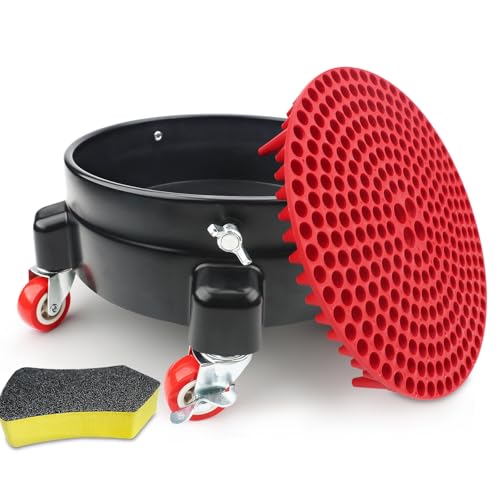 Bucket Dolly 5 Gallon with Wheels,360°Rolling Car Wash Buckets Dolly for 2.5 to 5 Gallon Buckets with Bucket Insert,Cleaning Brush,Supports Up to 300 lbs - size: A