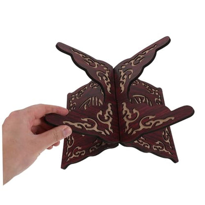Angoily 2pcs Carved Wooden Book Stand for Desk – Ornate Scripture Reading Holder, Hands-Free Recipe and Religious Book Rest, Black and Red, Tabletop Display for Bible Quran Gita