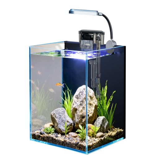 1.5 Gallon Fish Tank Starter Kits, Nano Glass Aquarium with Filter, Led Light for Aquascape DIY Small Betta Fish Tank - size: 1.5 Galloons