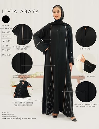 Elegant Modern Abaya 여성용 - 경량, 하늘거리는 느낌, 부드럽고 모든 상황에 적합 - color: Livia - 블랙, size: XS