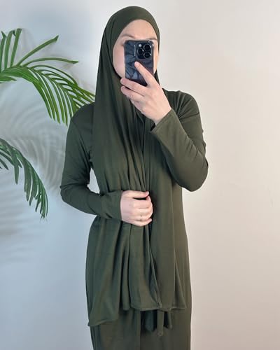 Modal Cotton Abaya Women Long Sleeve Prayer Dress Soft Stretch Islamic Clothes Elegant Robe For Eid, Ramadan, Umrah, Hajj - color: Army Green, size: Medium-Large