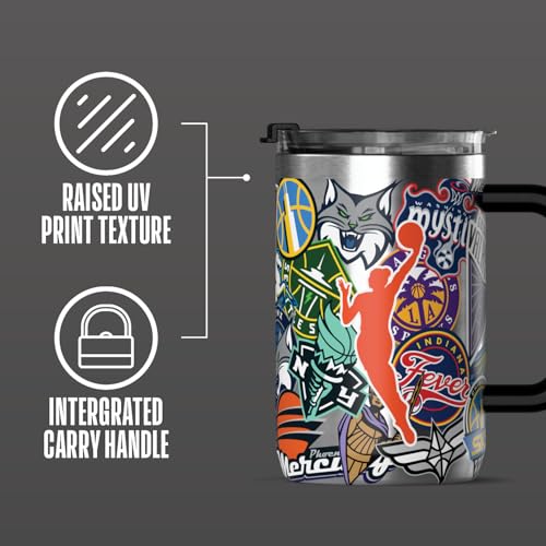 Hydrapeak WNBA Officially Licensed All-Team 18oz Insulated Coffee & Tea Mug with Flip Sip Lid & Handle, Stainless Steel Travel Mug for Hot & Cold Drinks - color: WNBA, size: 18 Ounces