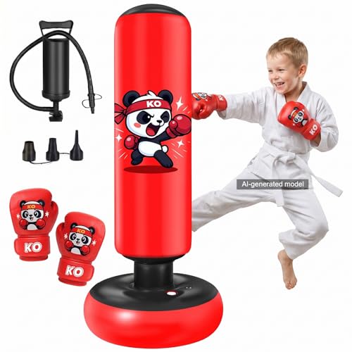 Inflatable Punching Bag for Kids: Qoosea 48 Inches Kids Bop Bag Boxing Gloves & Air Pump Dinosaur Toy Gift for Toddler & Kid Ages 3-8,Freestanding Punching Bag Easy to Inflate,Boxing Bag - color: Dark Red