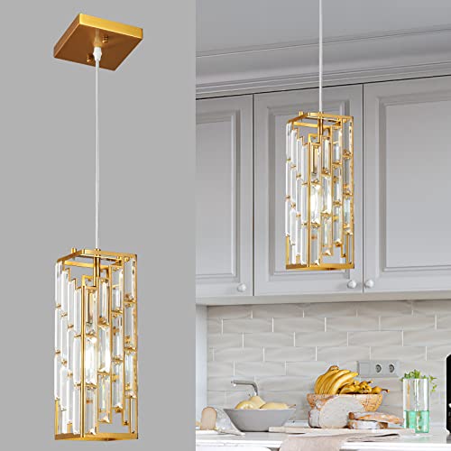 Gold Pendant Lighting Modern Pendant Light, Mini Crystal Chandeliers,Adjustable Pendant Light Fixture for Kitchen Island Dinning Room Bedroom (1 Pack) - color: Gold, size: 1-Pack