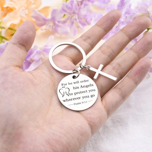 Baptism Gifts For Boys Keychain Bible Verse Gifts Cross Keychain For Men Bible Accessories Women For He Will Order His Angels To Protect You Wherever You Go Faith Gift Christian Keychains