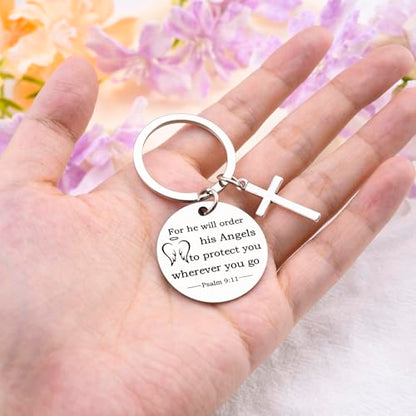 Baptism Gifts For Boys Keychain Bible Verse Gifts Cross Keychain For Men Bible Accessories Women For He Will Order His Angels To Protect You Wherever You Go Faith Gift Christian Keychains