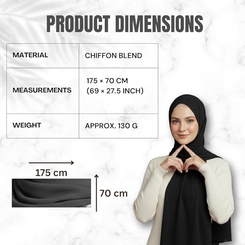 NOOR Chiffon Hijab Set for Women - Pack of 5 Lightweight Non-Slip Scarves, Premium Breathable Fabric, Gift-Ready Packaging - color: Mix Colors 15