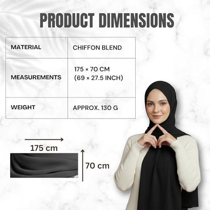 NOOR Chiffon Hijab Set for Women - Pack of 5 Lightweight Non-Slip Scarves, Premium Breathable Fabric, Gift-Ready Packaging - color: Mix Colors 15