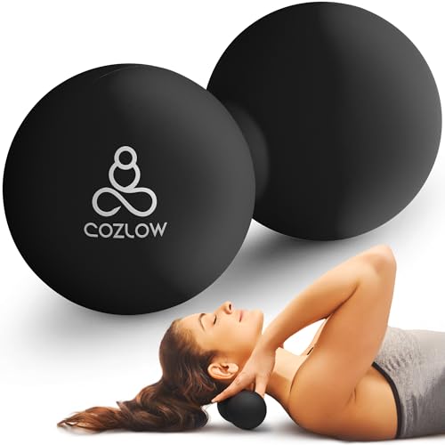 COZLOW Peanut Massage Ball - Deep Tissue Therapy, Pain Relief - Black | Cozlow 5" double lacrosse silicone massage ball, trigger point roller for mobility, acupressure tool for myofascial release - color: Black