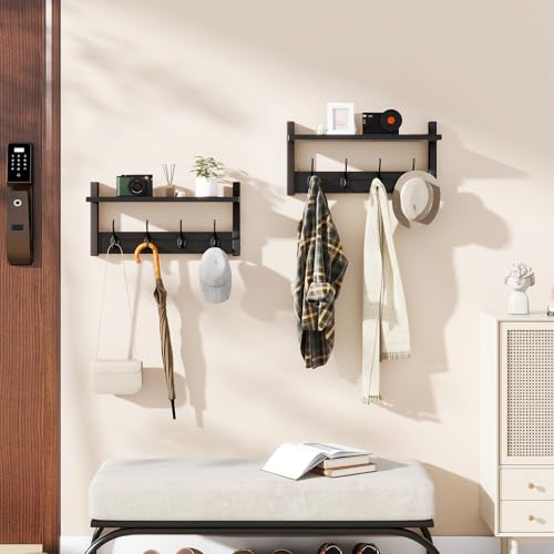 YMYNY Coat Rack Shelf Wall Mounted, Coat Hooks Set of 2, Entryway Coat Hanger with 8 Hooks, 31.5" Wall Floating Shelf with Hat Rack, for Kitchen, Bedroom, Bathroom, Black UHWS001B-2 - color: Black, size: 31.5"-2 pack
