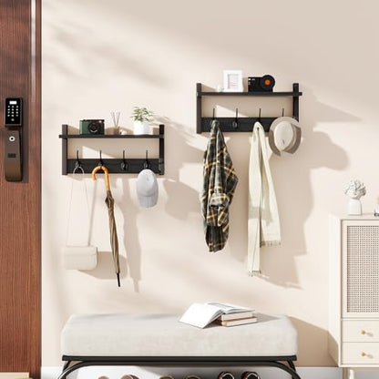 YMYNY Coat Rack Shelf Wall Mounted, Coat Hooks Set of 2, Entryway Coat Hanger with 8 Hooks, 31.5" Wall Floating Shelf with Hat Rack, for Kitchen, Bedroom, Bathroom, Black UHWS001B-2 - color: Black, size: 31.5"-2 pack