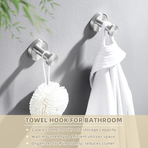 APLusee Brushed Nickel Bathroom Towel Hooks, 304 Stainless Steel Coat Hook 2 Pack, Heavy Duty Towel Hanger for Bathroom, Wall Mounted - color: Brushed Nickel, size: 2 Pack