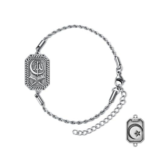 PELOVNY Allah Bracelet 925 Sterling Silver Islam Allah Bracelet Islamic Muslim Religious Jewelry Gifts for Men Women - color: Allah Bracelet-01