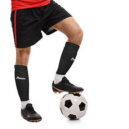 Malker Soccer Shin Guards for Kids Youth Adults Shin Guards Pads with Sleeves, Lightweight and Compact, Protective Soccer Equipment - color: Black, size: Large