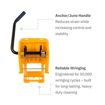 Carlisle FoodService Products 26 Qt Mop Bucket with Side Wringer, Yellow | 18.5 x 16.5 x 16.5 in, 34.25-in Handle Height, Polypropylene, 50,000-Cycle Wringer, Non-Marking Casters, Assembly Required - color: Yellow