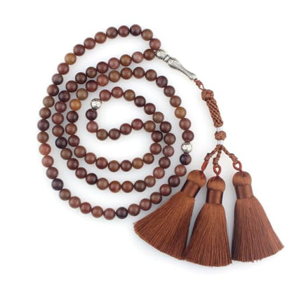 Muslims Islamic 99 Dhikr Tasbeeh Tasbih Prayer Beads, Brown Stone Beads with Tassel