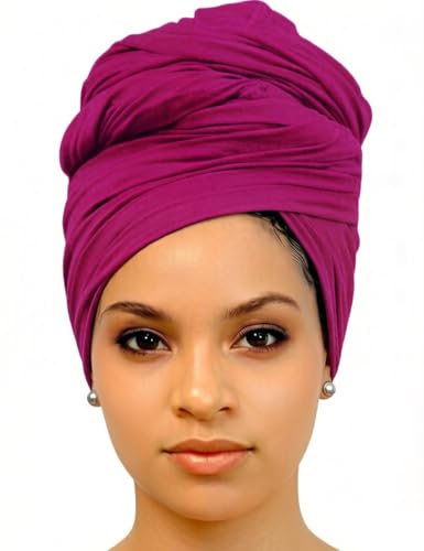 Harewom Head Wraps for Black Women Stretch Head Scarf Long African Hair Wraps Turban Headwraps Jersey Headbands - color: 1pcs -Dark-magenta