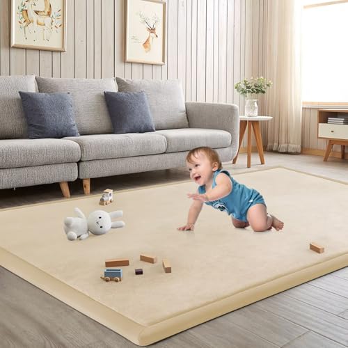 Baby Play Mat for Floor Nursery Rug Muscle Mat Area Rug Playroom Rug 39"x59" Playpen Mat Elastic Foam 1.3" Thick Crawling Mat for Babies,Toddlers, Infants, Kids,A Beige - color: A Beige, size: 39"x59"