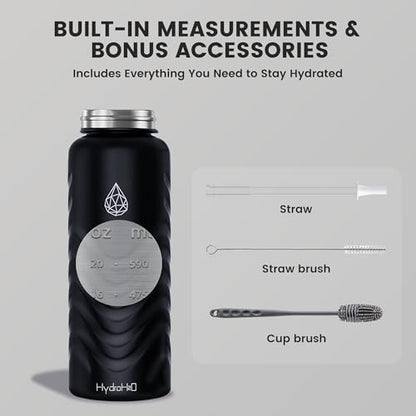 24oz Stainless Steel Insulated Water Bottle, 48H Cold & 24H Hot, Leak-Proof Wide Mouth Lids (Straw & Spout), BPA-Free Bottles, Mens Water Bottle for Gym, Hiking, Travel - Black - color: Black, size: 24 Ounces