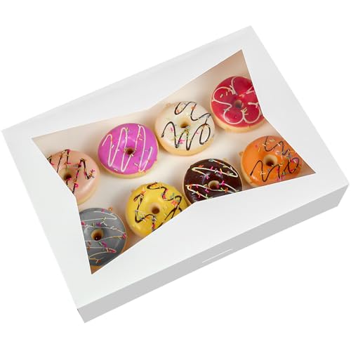 ONE MORE 14 x10 x 3inch White Lock Corner Window Bakery Cookie Boxes, Large Paperboard Container with PVC Windows for Pie, Pack of 12