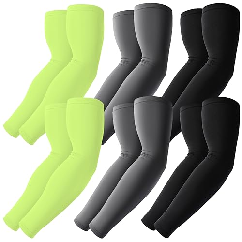 BHYTAKI Cooling Compression Arm Sleeves for Men Women,UPF50 UV Sun Protection Sleeves for Work Sport Tattoo Cover Up - color: 2 Black+2 Dark Gray+2 Fluorescenct Green