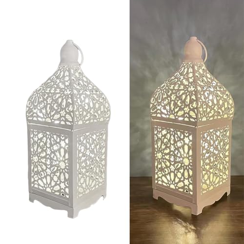 EUBUY Moroccan Lightweight Ornate Lantern Lamp, Moroccan LED Lantern Decorative Indoor for Indian Wedding, Eid, Ramadan, Events - color: Small White