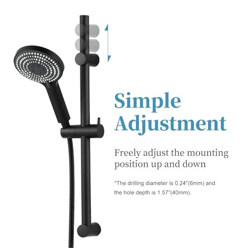 OFFO 6-Spray High Pressure Handheld Shower Head Combo with Adjustable 23 in Slide Bar and 60 in Stainless Steel Hose, Matte Black - color: Matte Black, style: 23" Slide Bar & 60" Hose