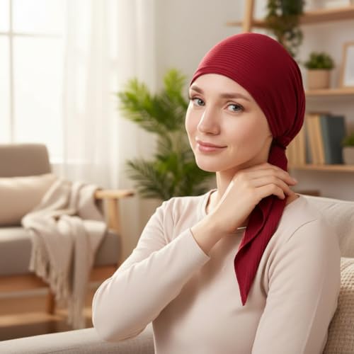 3 Packed Women's Pre Tied Head Scarves Slip On Chemo Beanies Hair Cover Headwrap Caps - color: A1-long Strap-3 Packed