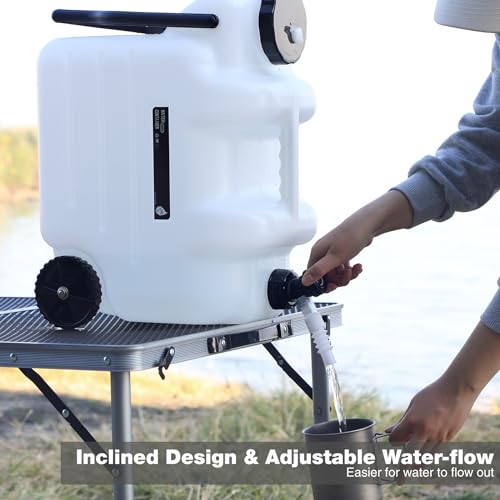 REDCAMP 7.4 Gal Water Container with Wheels & Spigot | Portable Rolling Emergency Camping Water Jug with Folding Handle | BPA Free Food Grade Water Storage Tank for Camping, Hiking 2 Pack (28L, White) - color: White 28l, 2 Pack